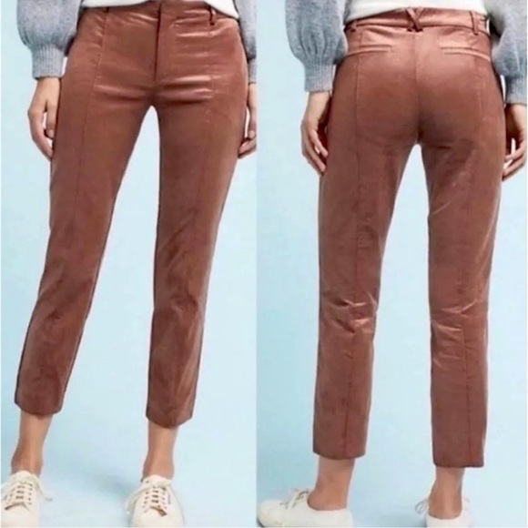 Anthropologie Essential Slim Velvet Copper Brown Trouser Pants - Picture 1 of 6